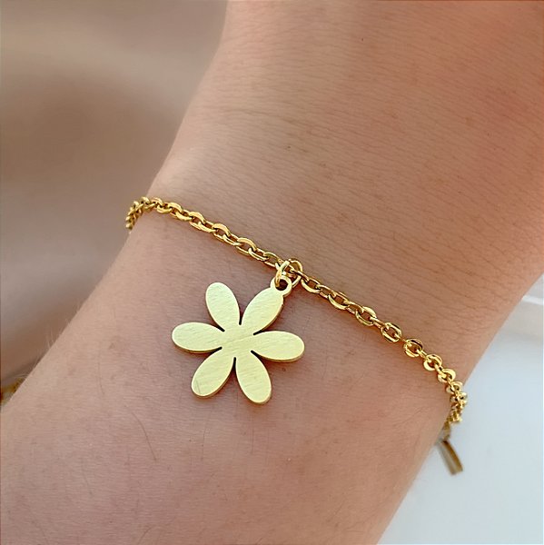 PULSEIRA FLOR LISA DOURADO AÇO 316L⭐️