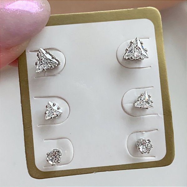 BRINCO KIT TRIÂNGULO PONTO DE LUZ HIPOALERGÊNICO FOLHEADO A RÓDIO⭐️