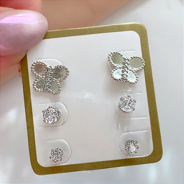 BRINCO KIT BORBOLETA LISA E PONTOS DE LUZ HIPOALERGÊNICO FOLHEADO A RÓDIO⭐️