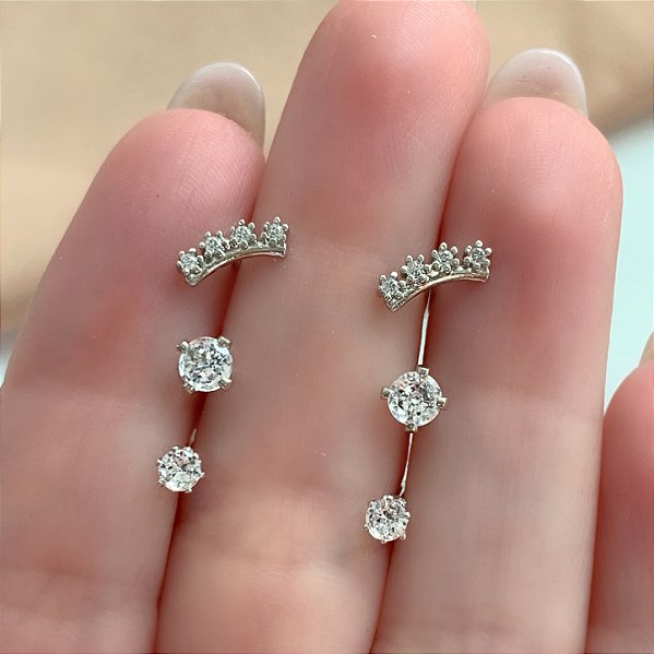 BRINCO KIT ZIRCÔNIAS E PONTO DE LUZ HIPOALERGÊNICO FOLHEADO A RÓDIO⭐️