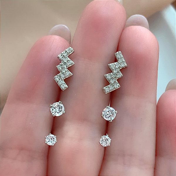 BRINCO KIT ZIG ZAG E PONTOS DE LUZ HIPOALERGÊNICO FOLHEADO A RÓDIO⭐️