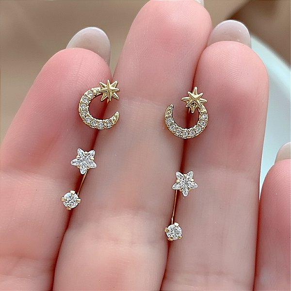 BRINCO KIT LUA E ESTRELA FOLHEADO A OURO 18K⭐