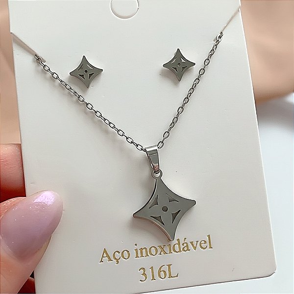 COLAR KIT TREVO LOSANGO VAZADO AÇO 316L⭐️