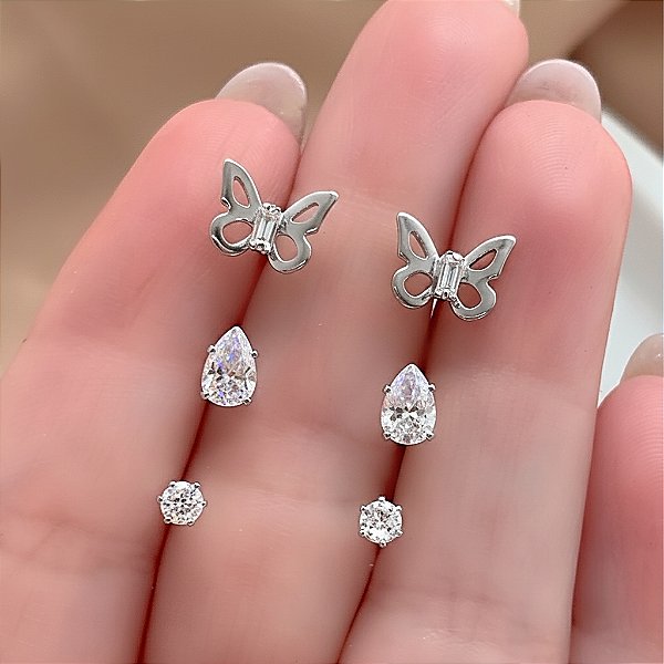 BRINCO KIT BORBOLETA VAZADA HIPOALERGÊNICO FOLHEADO A RÓDIO⭐️