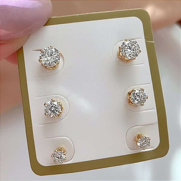 BRINCO KIT ZIRCÔNIAS FOLHEADO A OURO 18K⭐