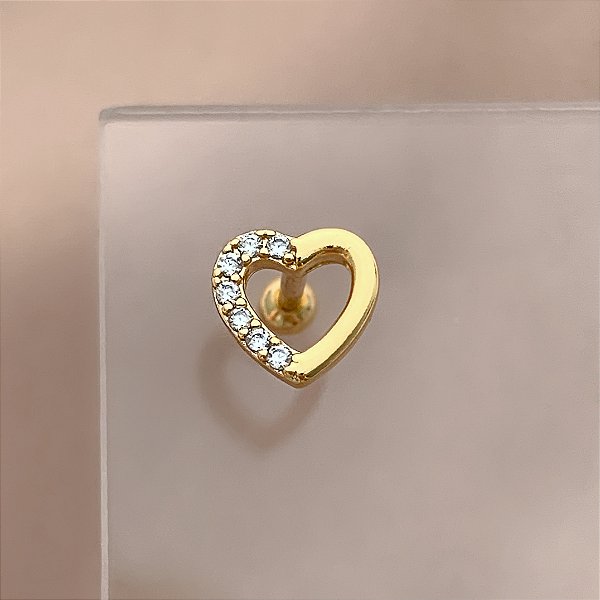 PIERCING TRÁGUS/CARTILAGEM CORAÇÃO VAZADO ZIRCÔNIAS 7MM HASTE AÇO 316L FOLHEADO A OURO 18K SEMIJOIA PARA ATUALIZAÇÃO⭐️