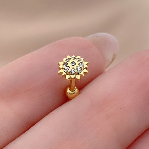 PIERCING TRÁGUS/CARTILAGEM FLOR DE LUZ ZIRCÔNIAS 7MM HASTE AÇO 316L FOLHEADO A OURO 18K SEMIJOIA PARA ATUALIZAÇÃO⭐️