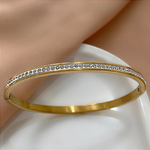 PULSEIRA/BRACELETE CRAVEJADA ZIRCÔNIAS DOURADO AÇO 316L⭐️