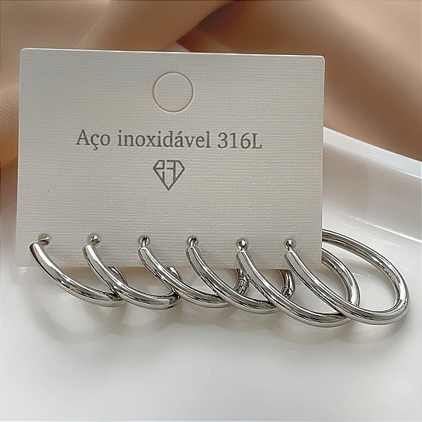 BRINCO KIT ARGOLINHAS ALONGADAS FINAS AÇO 316L⭐️