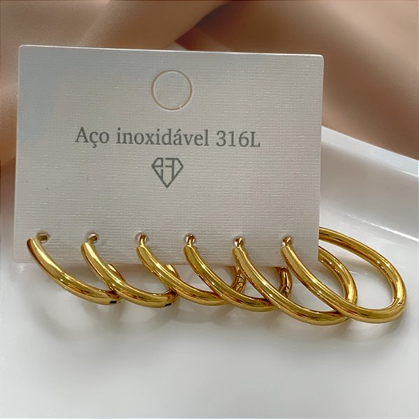 BRINCO KIT ARGOLINHAS ALONGADAS FINAS DOURADO AÇO 316L⭐️