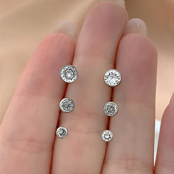 BRINCO KIT REDONDO ZIRCÔNIAS HIPOALERGÊNICO FOLHEADO A RÓDIO⭐️