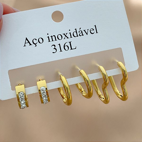 BRINCO KIT ARGOLINHAS DIVERSAS PAULA DOURADO AÇO 316L⭐️