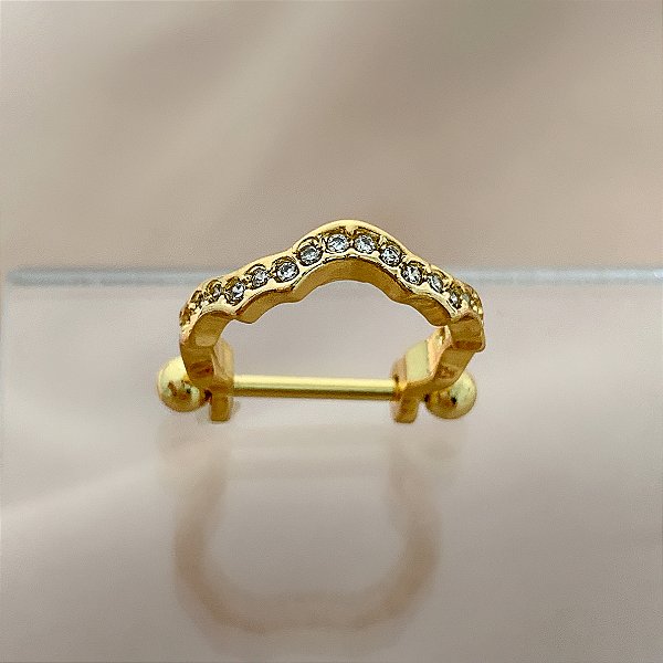 PIERCING CONCH FIO ONDULADO CRAVEJADO COM ZIRCÔNIAS 12MM HASTE AÇO 316L FOLHEADO A OURO 18K SEMIJOIA PARA ATUALIZAÇÃO⭐️
