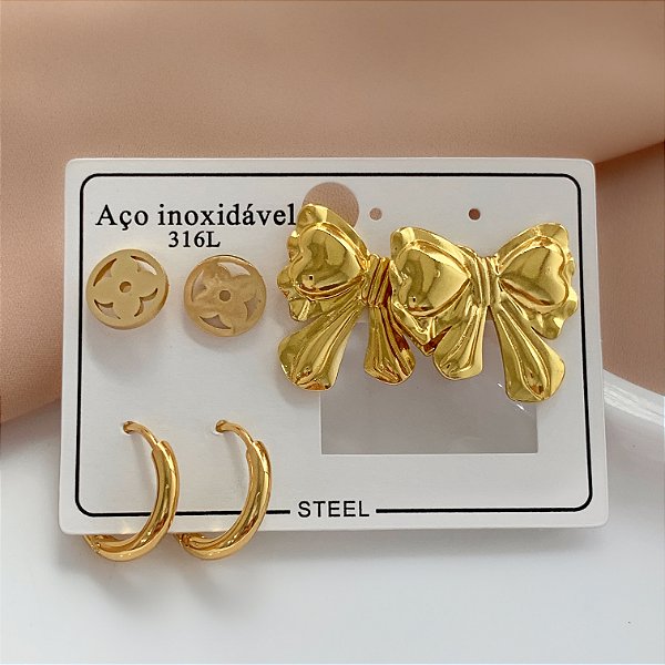BRINCO KIT LAÇO DOURADO AÇO 316L⭐️