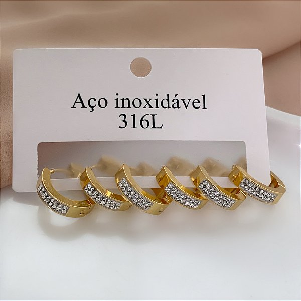 BRINCO KIT ARGOLAS GROSSAS CRAVEJAS DOURADO AÇO 316L⭐️