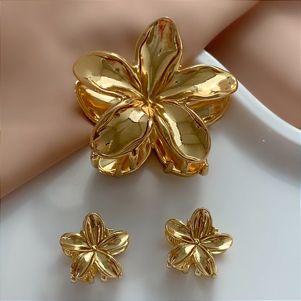 KIT PRESILHAS FLORES DOURADO BIJU