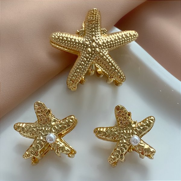 KIT PRESILHAS ESTRELAS DO MAR DOURADO BIJU