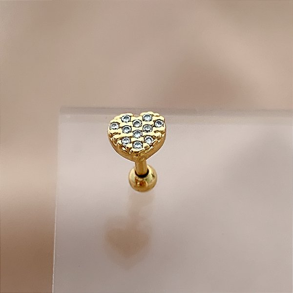 PIERCING TRÁGUS / CARTILAGEM CORAÇÃO CRAVEJADO 8MM HASTE AÇO 316L FOLHEADO A OURO 18K SEMIJOIA PARA ATUALIZAÇÃO⭐️