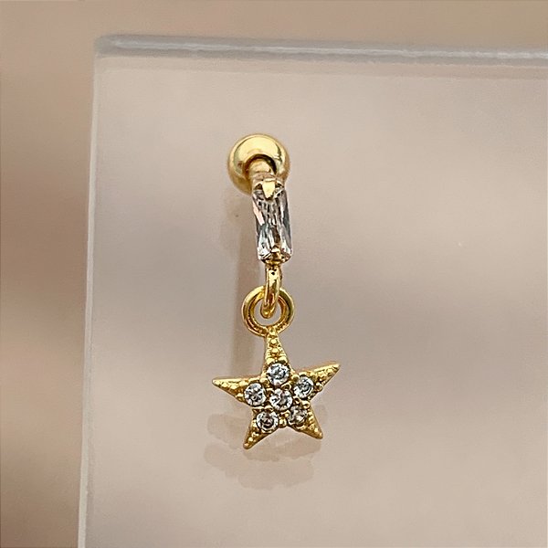 PIERCING TRÁGUS / CARTILAGEM ESTRELA PENDENTE 8MM HASTE AÇO 316L FOLHEADO A OURO 18K SEMIJOIA PARA ATUALIZAÇÃO⭐️