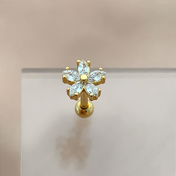 PIERCING TRÁGUS / CARTILAGEM FLOR ZIRCÔNIA 8MM HASTE AÇO 316L FOLHEADO A OURO 18K SEMIJOIA PARA ATUALIZAÇÃO⭐️