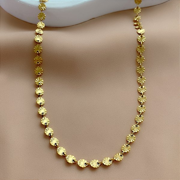 COLAR CHOKER DISCOS RISCADOS DOURADO AÇO 316L⭐️