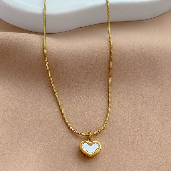 COLAR CORAÇÃO RESINADO DOURADO AÇO 316L⭐️