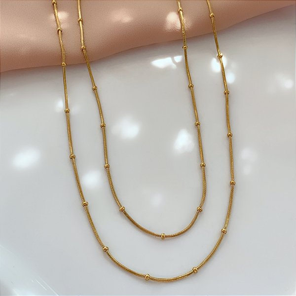 COLAR FINO DUPLO COM MINI BOLINHAS DOURADO AÇO 316L⭐️