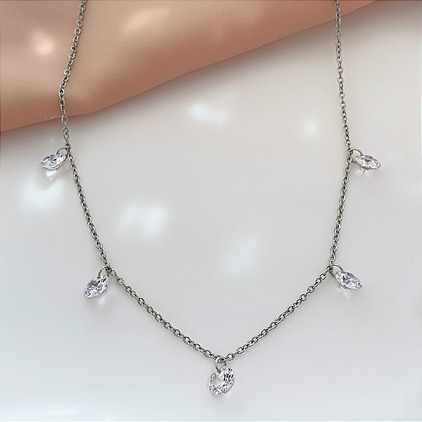 COLAR CORRENTE PINGENTES ZIRCÔNIAS AÇO 316L⭐️