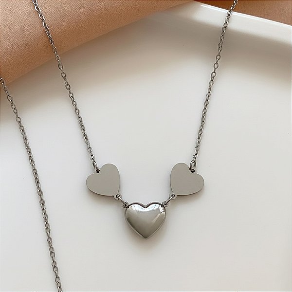 COLAR CORAÇÃO TRIPLO LISO AÇO 316L⭐️
