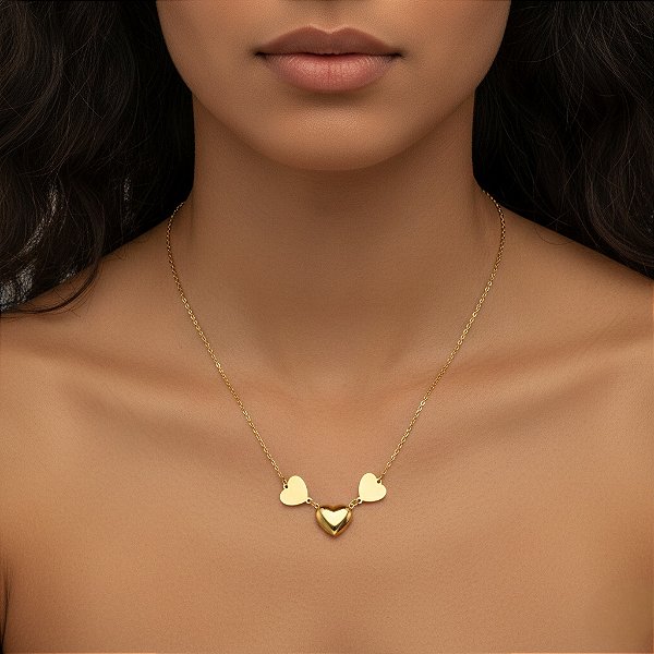 COLAR TRÊS CORAÇÕES LISOS DOURADO AÇO 316L⭐️