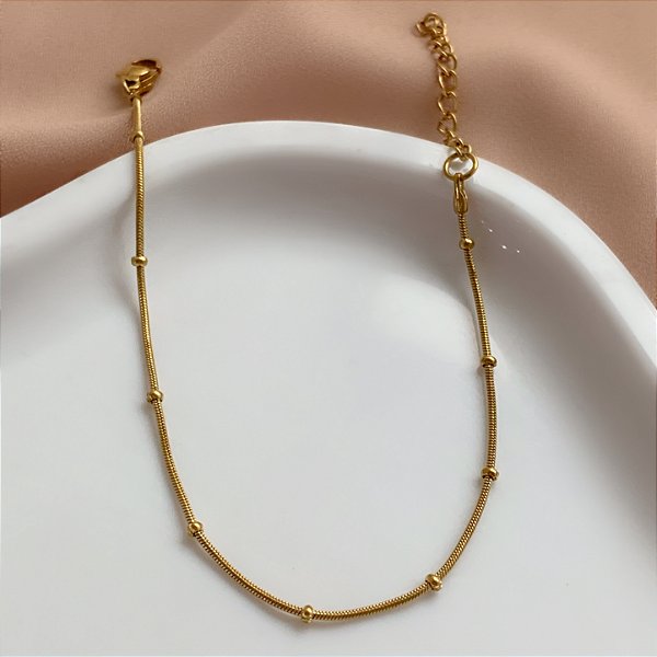 PULSEIRA CORRENTE FINA MINI BOLINHAS DOURADO AÇO 316L⭐️