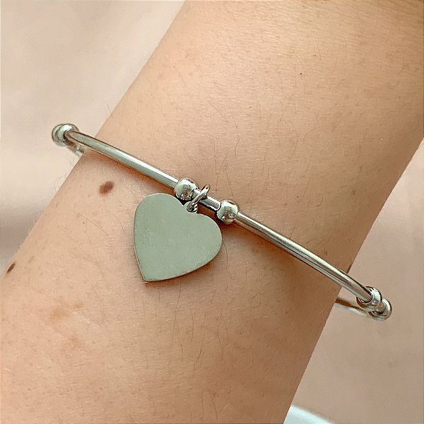 PULSEIRA / BRACELETE PINGENTE CORAÇÃO LISO AÇO 316L⭐️