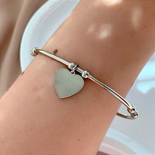 PULSEIRA / BRACELETE PINGENTE CORAÇÃO LISO AÇO 316L⭐️