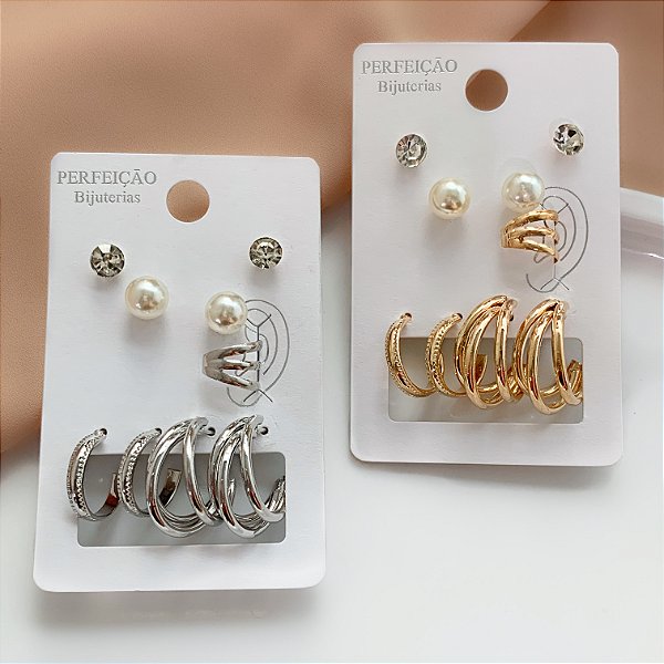 BRINCO KIT ARGOLAS COM PIERCING FAKE MALU BIJU