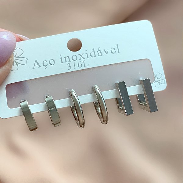 BRINCO KIT ARGOLAS REDONDAS E QUADRADA AÇO 316L⭐️