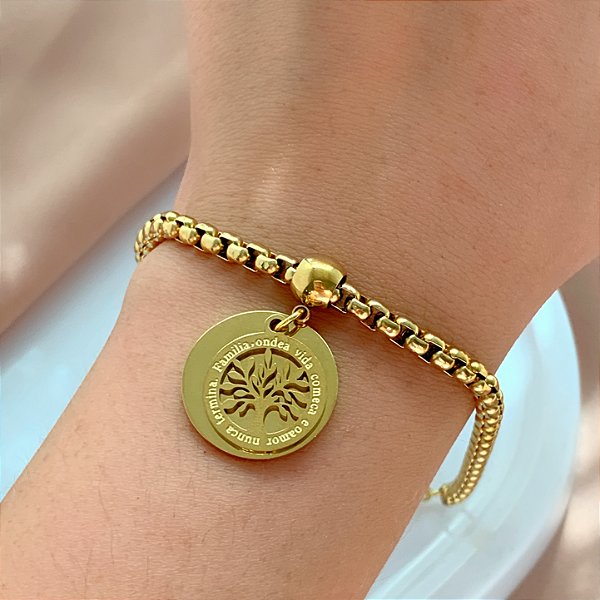 PULSEIRA CORRENTE GROSSA ÁRVORE DA VIDA DOURADO AÇO 316L⭐️