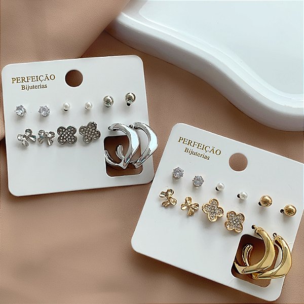 BRINCO KIT 6 BRINCOS DIVERSOS ALINE BIJU