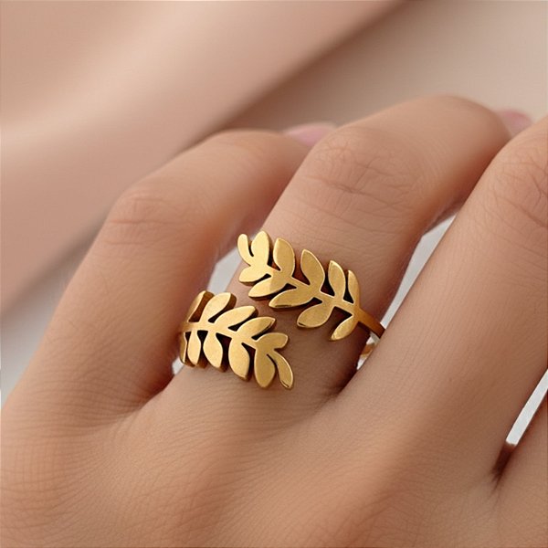 ANEL RAMOS TRANSPASSADOS DOURADO AÇO 316L⭐️
