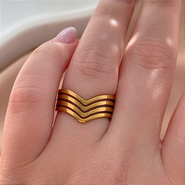 ANEL 4 FIOS ONDINE DOURADO AÇO 316L⭐️