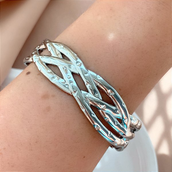 PULSEIRA / BRACELETE FIOS CRUZADOS DESENHADOS AÇO 316L⭐️
