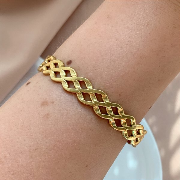 PULSEIRA / BRACELETE FIOS ONDULADOS DELICADOS DOURADO AÇO 316L⭐️