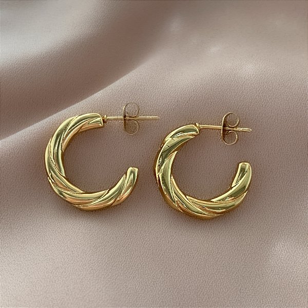BRINCO ARGOLINHA FIOS DELICADOS ENTRELAÇADOS DOURADO AÇO 316L⭐️