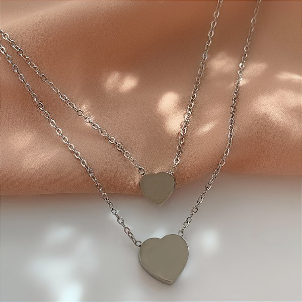 COLAR DUPLO CORAÇÕES LISOS AÇO 316L⭐️