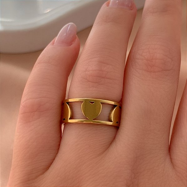 ANEL FILEIRA CORAÇÕES LISOS DOURADO AÇO 316L⭐️