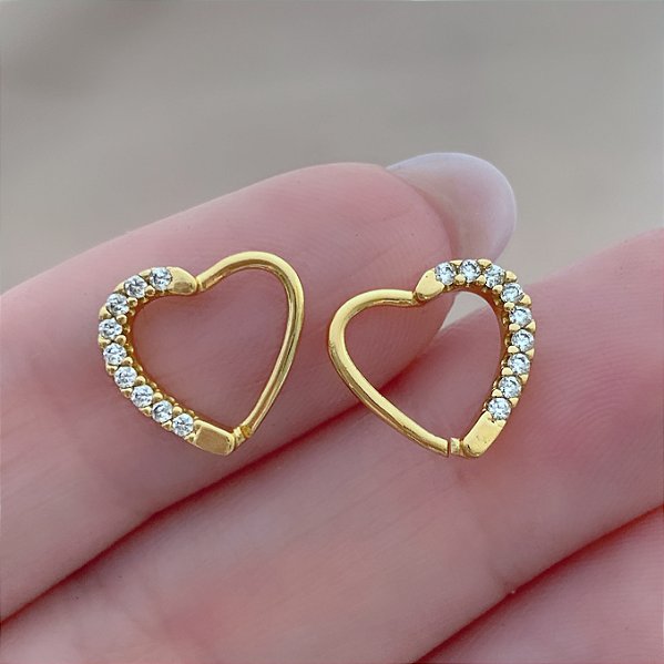 PIERCING CARTILAGEM/ DAITH CORAÇÃO METADE ZIRCÔNIA 9MM FOLHEADO A OURO 18K SEMIJOIA PARA ATUALIZAÇÃO ⭐️