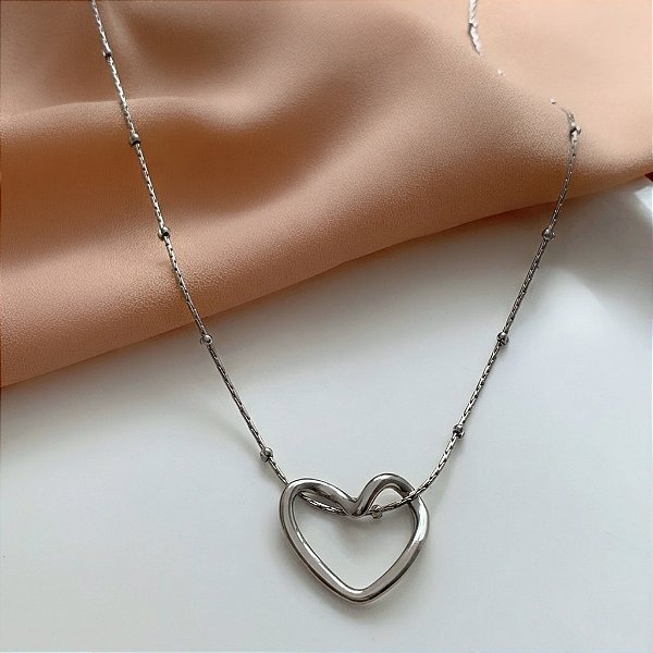 COLAR FINO BOLINHAS PINGENTE CORAÇÃO AÇO 316L⭐️