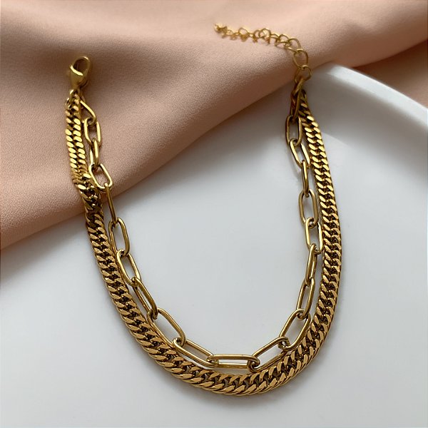 PULSEIRA CORRENTE DUPLA DOURADO AÇO 316L⭐️