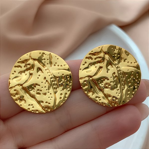 BRINCO REDODNO ABSTRATO PONTILHADO DOURADO AÇO 316L⭐️