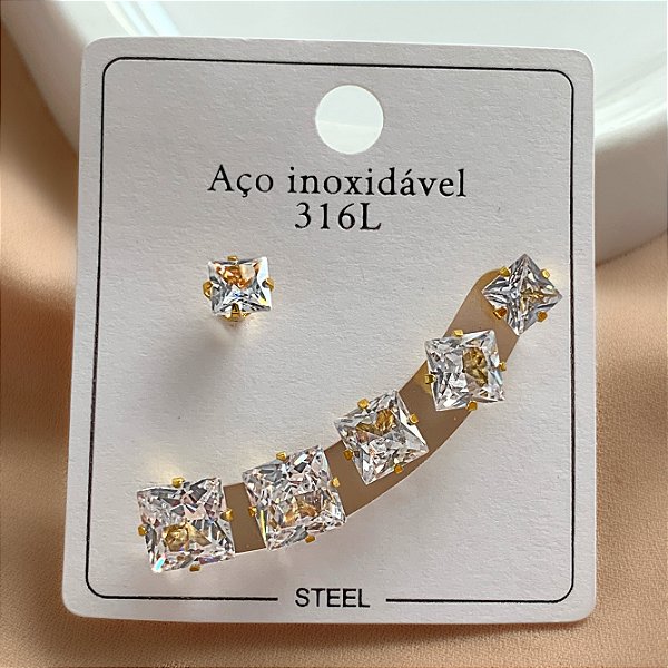 BRINCO KIT PONTOS DE LUZ ZIRCÔNIAS QUADRADAS DOURADO AÇO 316L⭐️