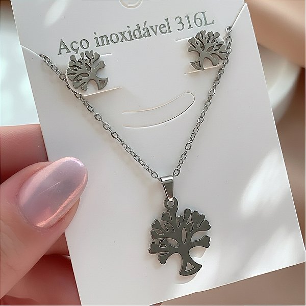 COLAR E BRINCO KIT ÁRVORE DA VIDA AÇO 316L⭐️
